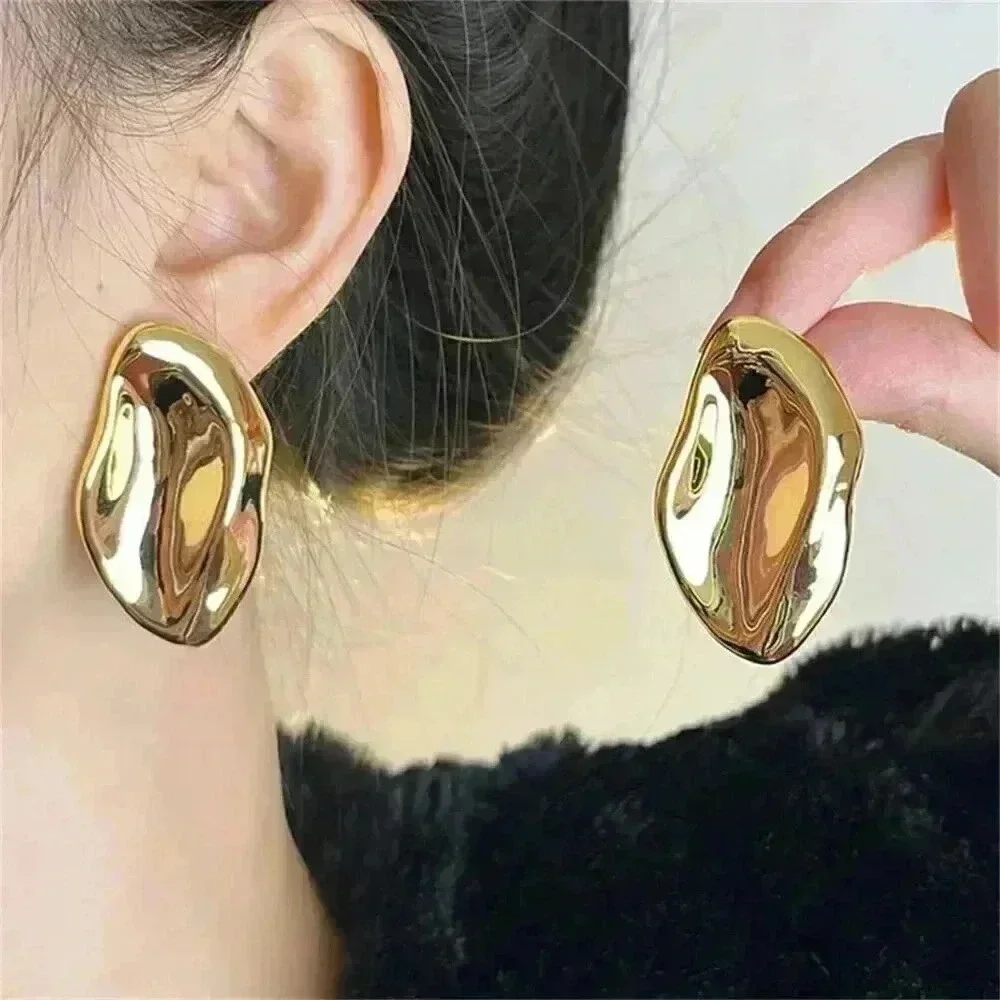 Gold Women's Irregular Unique Metal Stud Earrings
